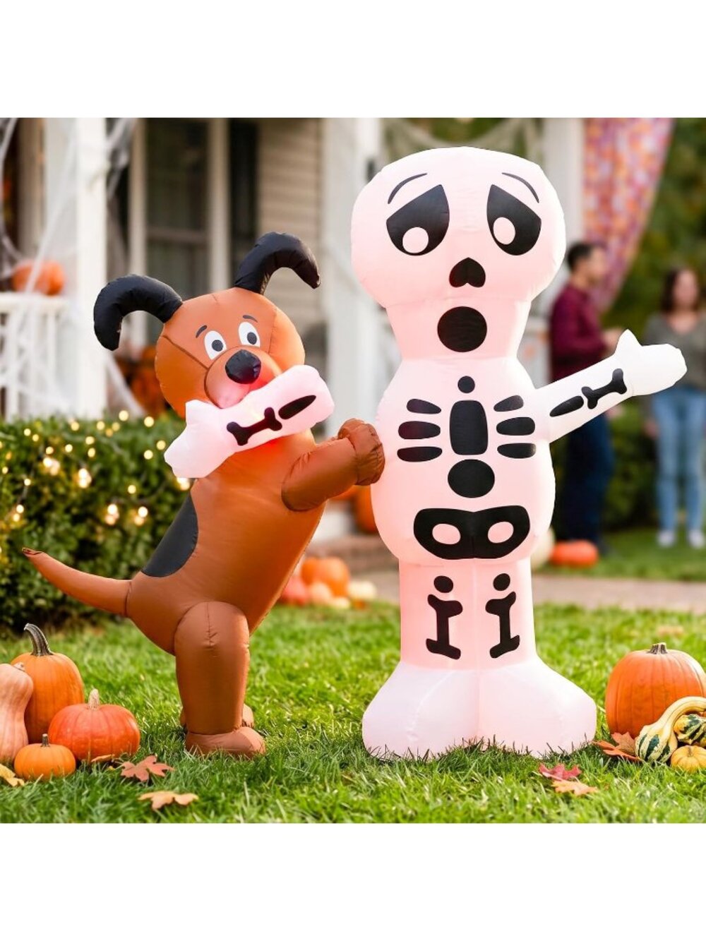 🎃4FT Halloween Inflatable Dog and Skeleton Blow up Outdoor Yard Decoration